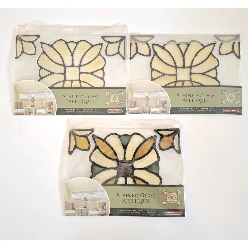 Brewster Home Fashion Set Stained Glass Appliques: 1 Essex Amber & 2 Essex Clear
